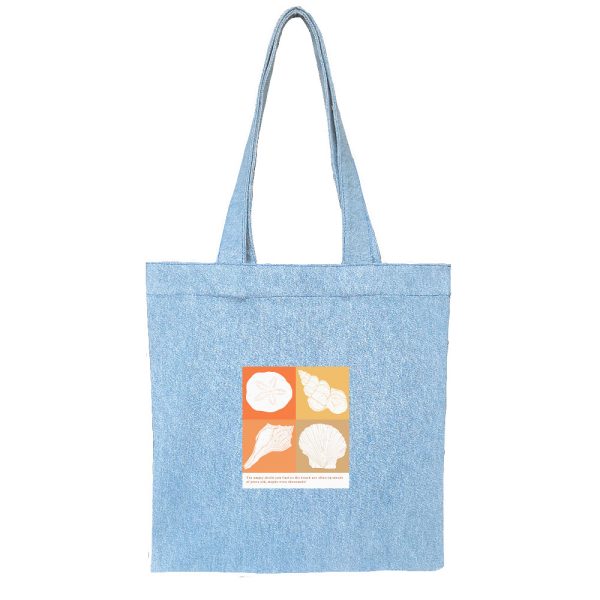 Cotten-Totebag-Blue-Jean-2 توتبگ جین آبی روشن- Seashells-Y - Image 1